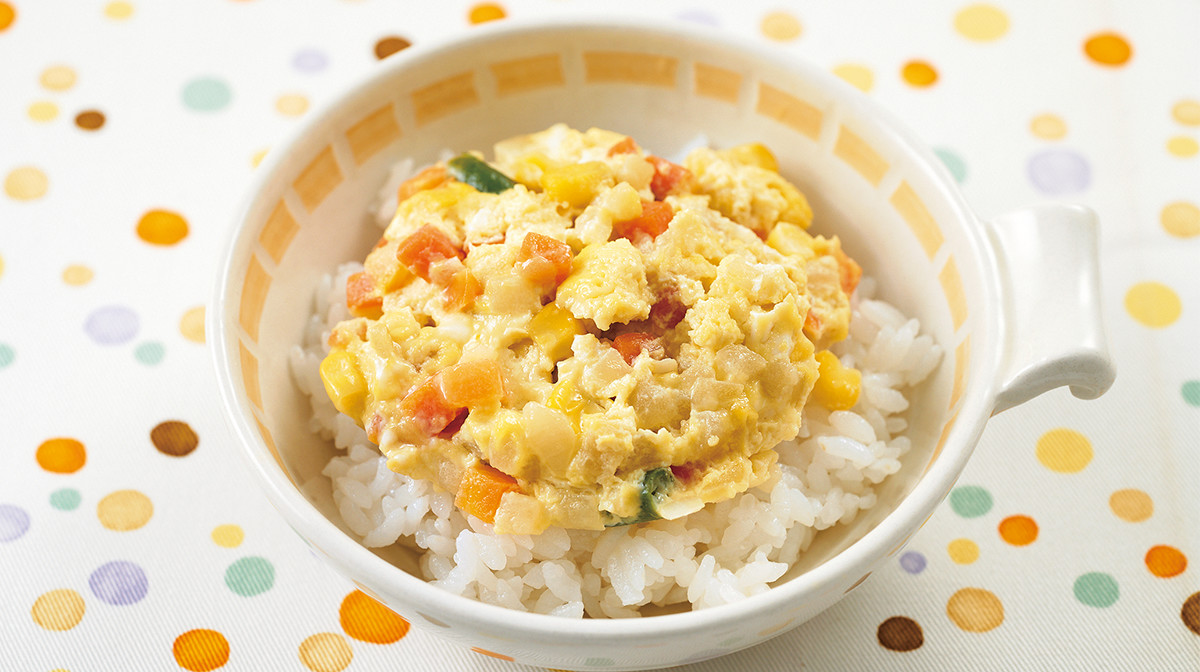 ミックスベジタブルの卵とじ丼