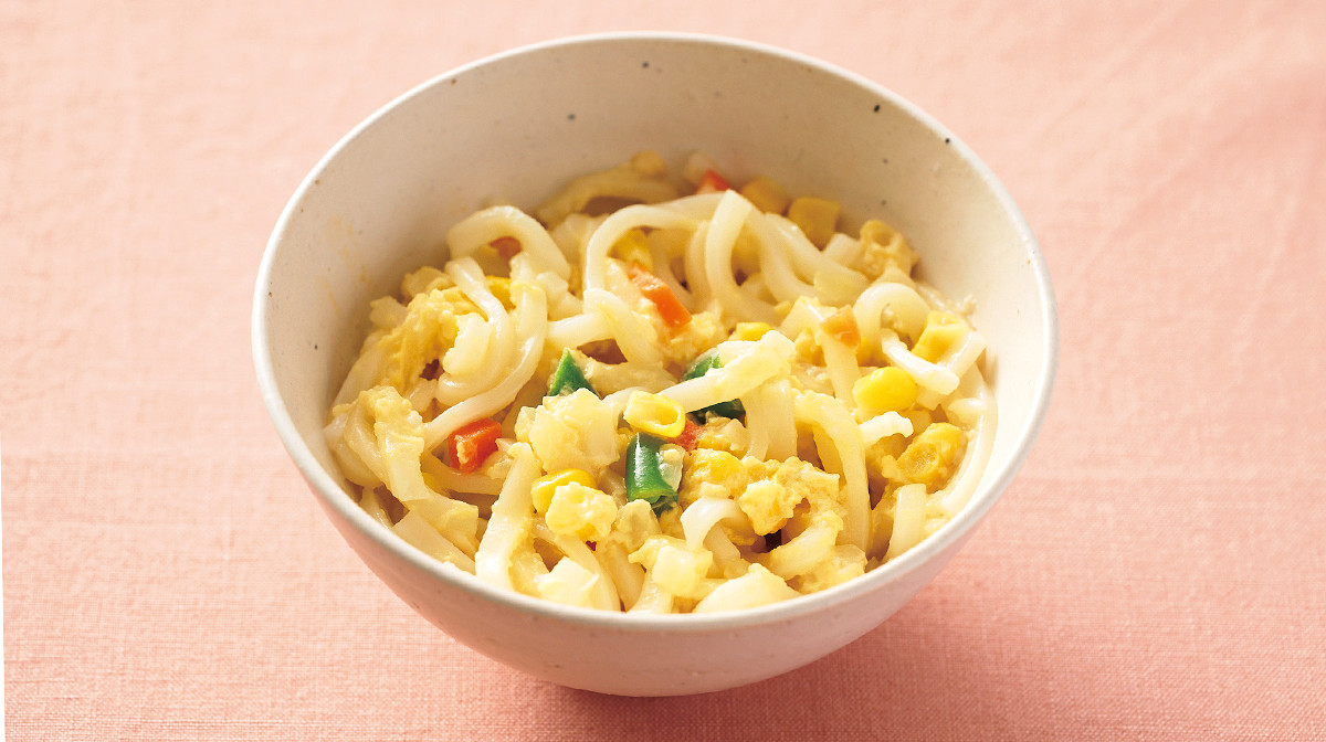 ミックスベジタブルの卵とじうどん