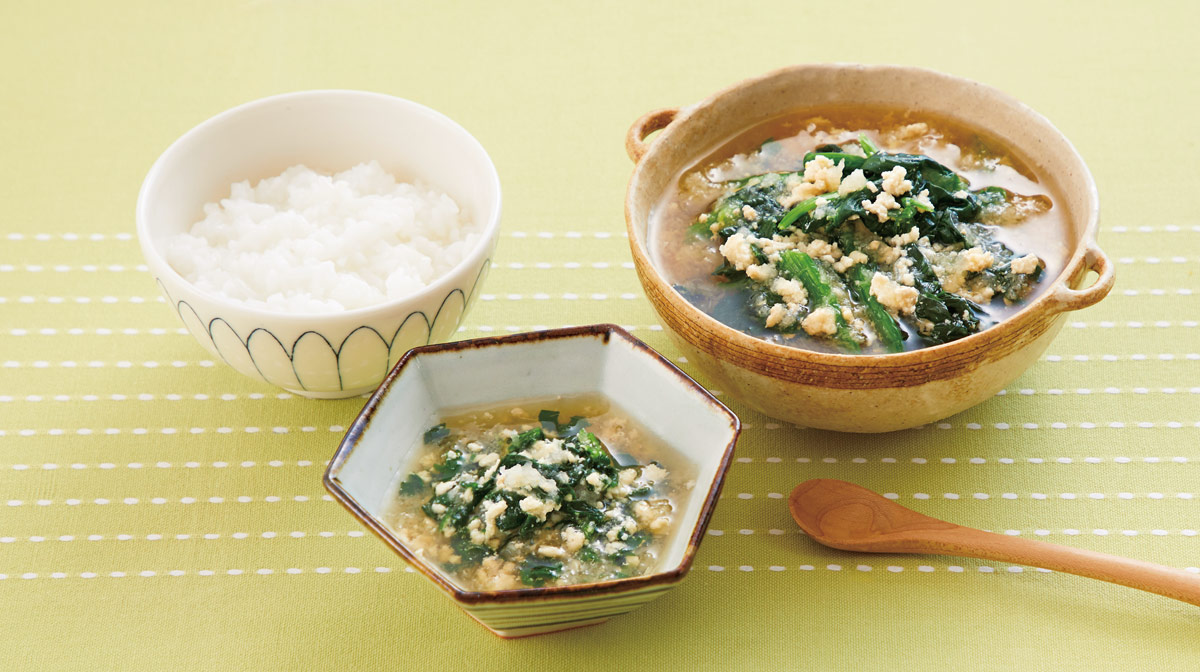 鶏ひき肉とほうれん草のみぞれスープ