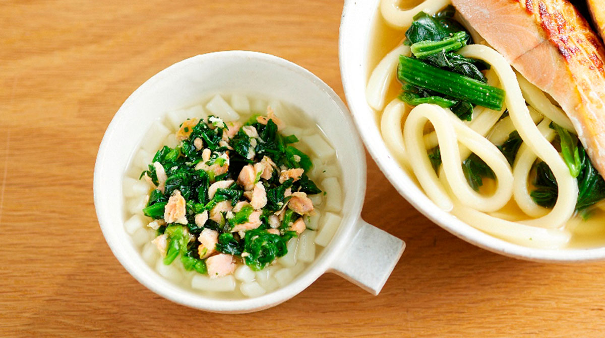 鮭とほうれん草のみそうどん