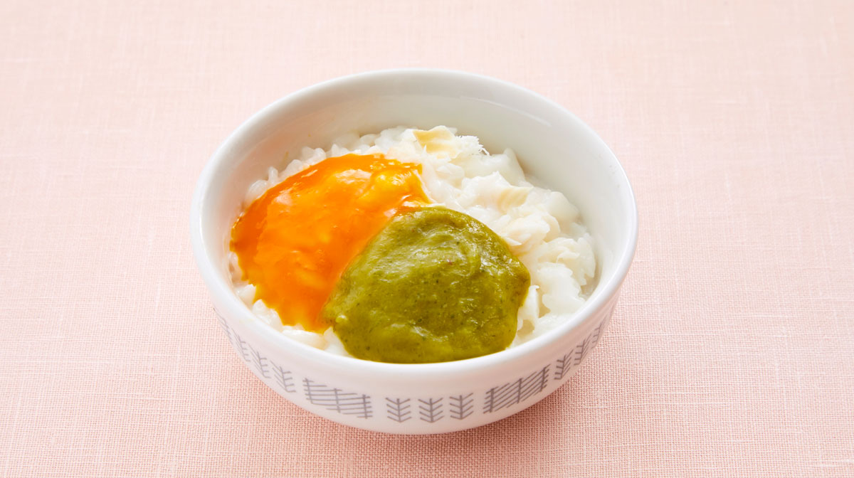 バランスキューブとカレイのミルクがゆ