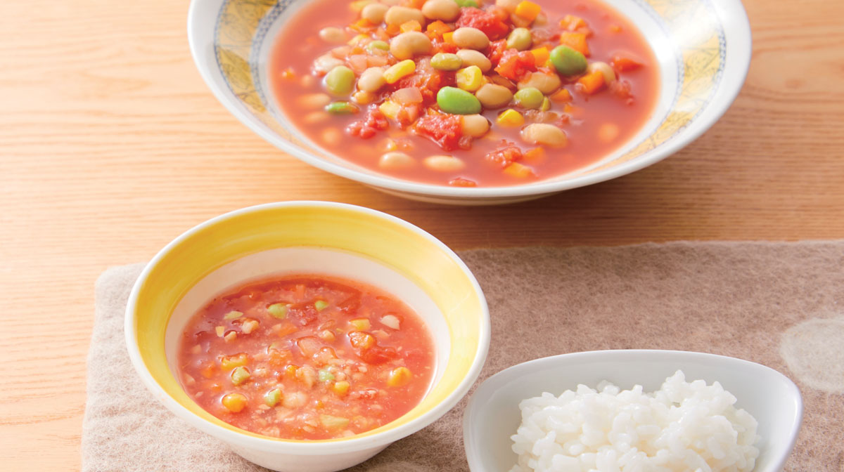 大豆とミックスベジのミネストローネ