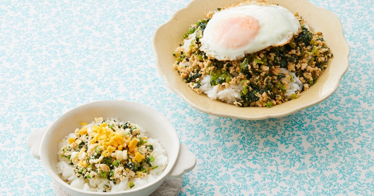 親子で食べられる「小松菜のガパオライス風」