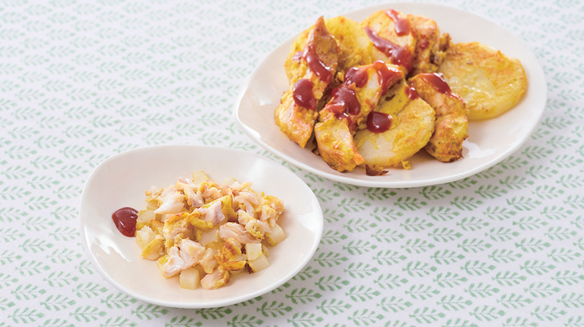 赤魚とじゃがいものバランスキューブピカタ